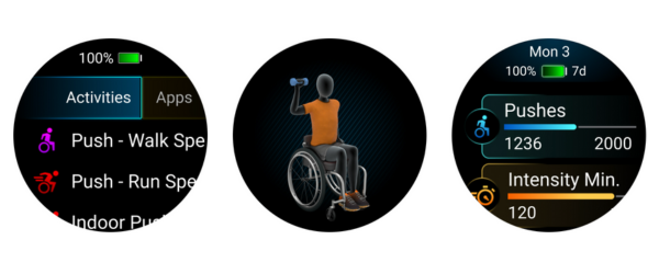 "Garmin wheelchair workout watch screen examples"