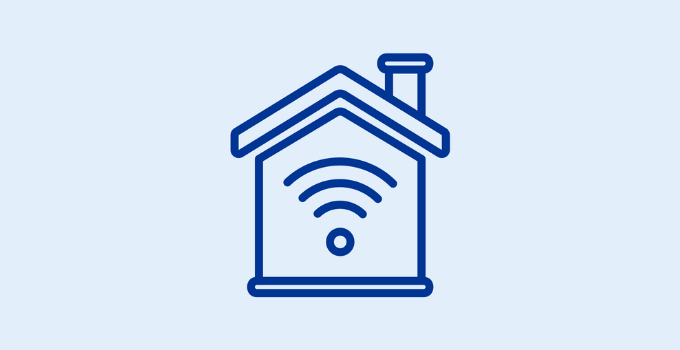 Blue outline of house with wifi symbol