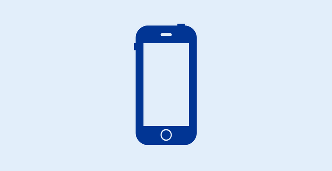 Dark blue outline of smartphone on light blue background